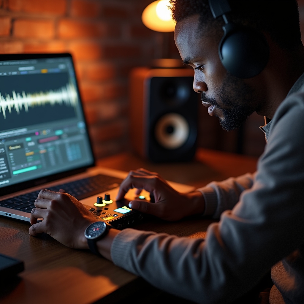 Tonmischung eines Videos an einem Audio-Mischpult