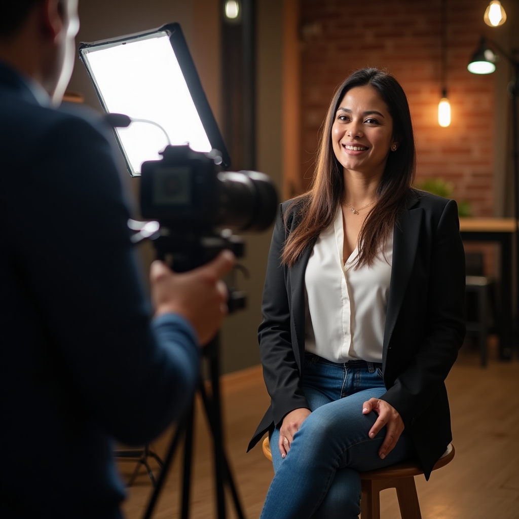 Interviewaufnahme für ein Unternehmensvideo im Büro