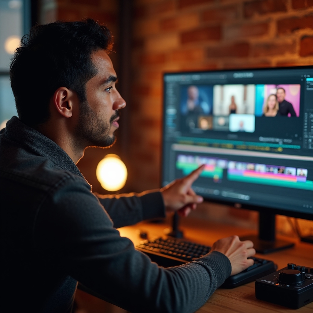 Editor prüft die Schnittfolge eines Videos am Timeline-Monitor